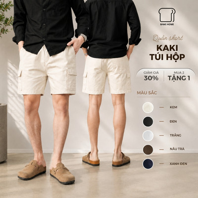 Quần short kaki nam LIAM BAMI HOME, quần kaki túi hộp, lưng chun co giãn, form trên gối QK17