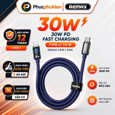 Remax CB19 - Cáp sạc type C to lighning sạc nhanh PD 30w cho 14 seris trở xuống - Phúc Phụ Kiện