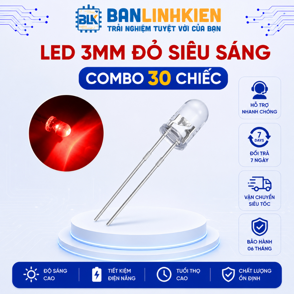 Led Ruồi 3MM Màu Đỏ Siêu Sáng (30 Chiếc)   BANLINHKIEN