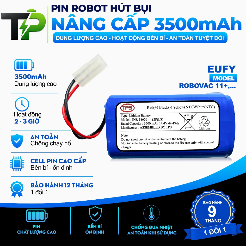 PIN  ROBOT HÚT BỤI EUFY ROBOVAC 11+ NÂNG CẤP DUNG LƯỢNG 3500 MAH BẢO HÀNH 9 THÁNG