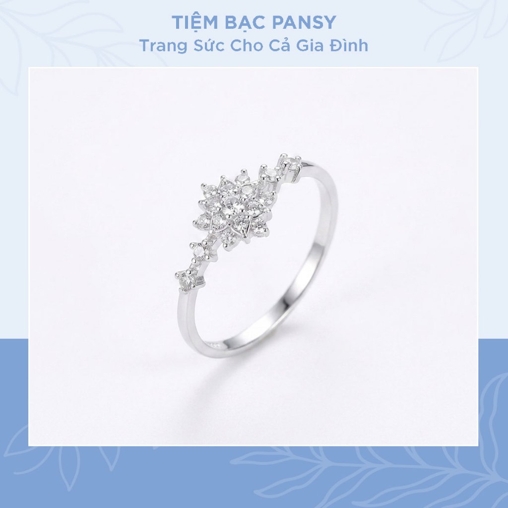 Nhẫn bạc nữ PANSY hoa tuyết nạm đá mini xinh xắn bằng bạc ta thật