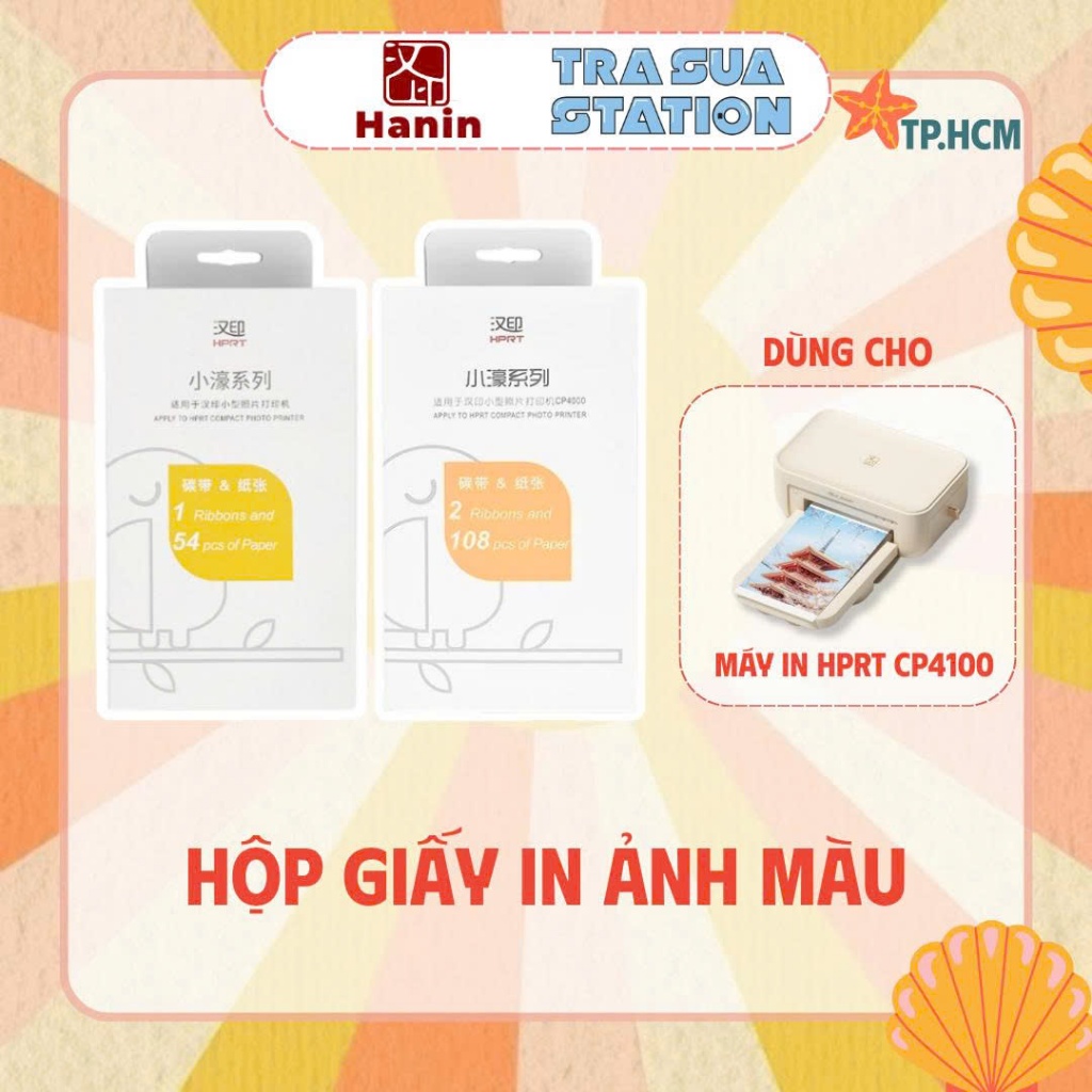 Giấy Ảnh HPRT CP4100 – In Ảnh Rõ Nét, Bền Màu, Hộp 54 -108 Tờ Kèm Ruy Băng Mực