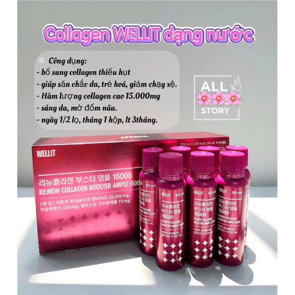 NƯỚC UỐNG COLLAGEN WELLIT 15000MG HÀN QUỐC – HỘP 14 CHAI x 50ML