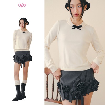 Chân váy OLV ngắn cạp trễ đính hoa trẻ trung cá tính Gray Floral Skirt phù hợp đi chơi