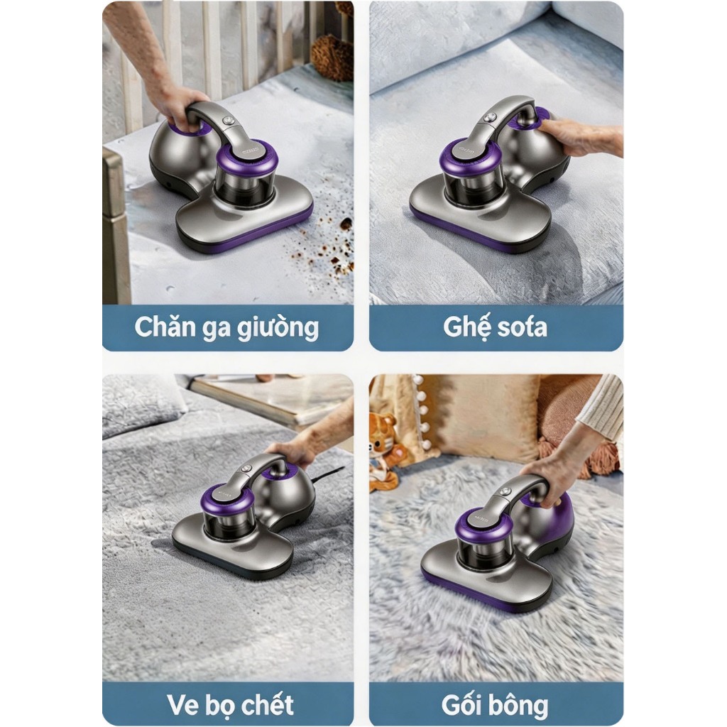 Máy hút bụi giường nệm EYSIN S10 Lực hút mạnh 15000pa Công suất 300W Đèn UV diệt khuẩn Lõi lọc HEPA
