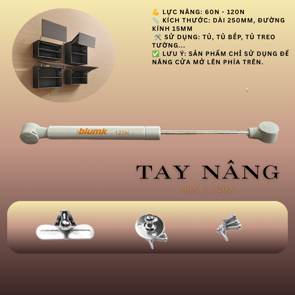 Ty hơi - Tay nâng, chống cửa tủ Chính hãng Blumk (60N-120N)