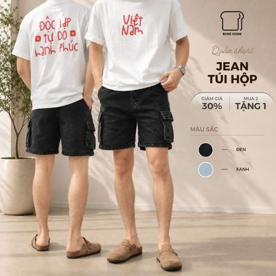 Quần short jean nam ASH CARGO BAMI HOME, chất vải jeans cotton mềm mại, lưng thun co giãn QJ10