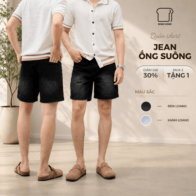 Quần short Jean nam BAMI HOME, quần đùi chất vải Jean dày dặn, co giãn, form trên gối năng động QJ05