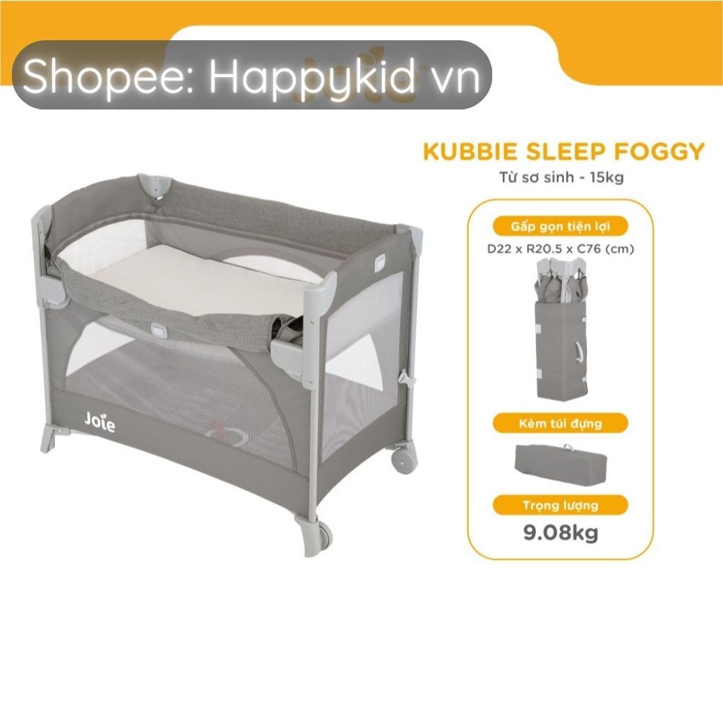 [JOIE- Đã sử dụng] Giường cũi cho bé sơ sinh đến 15kg JOIE Kubbie™ Sleep Foggy Gray (gấp gọn được)