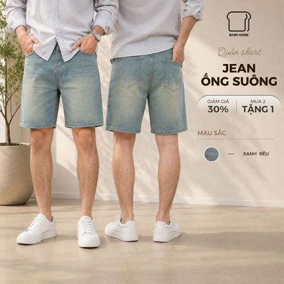Quần short nam RETRO JEANS BAMI HOME BM, chất liệu jeans cotton thoáng khí, form trên gối QJ08