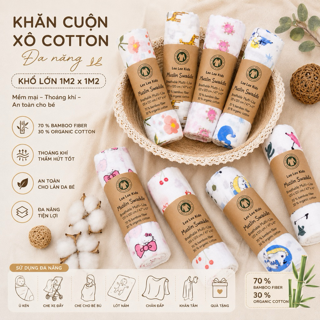 khăn tắm sợi tre  mềm thấm hút cho bé