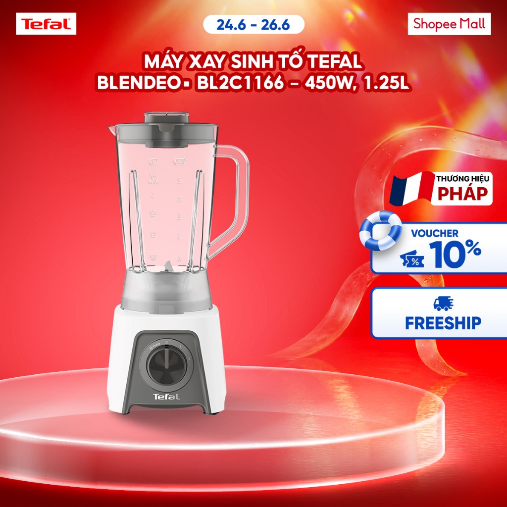 Máy xay sinh tố Tefal BL2C1166 - 450W, 1.25L, Trắng - Xám