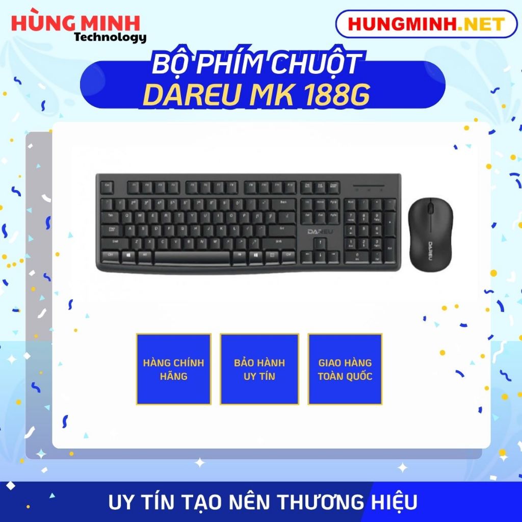Bộ Bàn Phím và Chuột không dây DAREU MK188G Chính hãng - Kết nối 2.4GHz