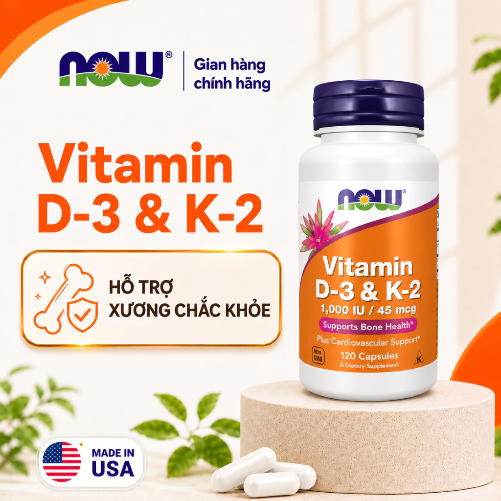 Now Vitamin D3 K2 tablets help strengthen bones, promote calcium absorption, and boost immunity.