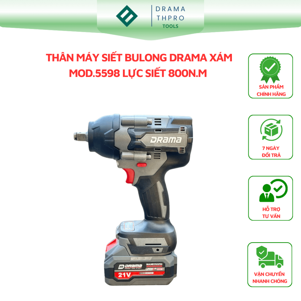 Thân Máy Siết Bulong Drama Xám Mod.5598 Lực Siết 800N.m Đầu 1/2 Bảo
