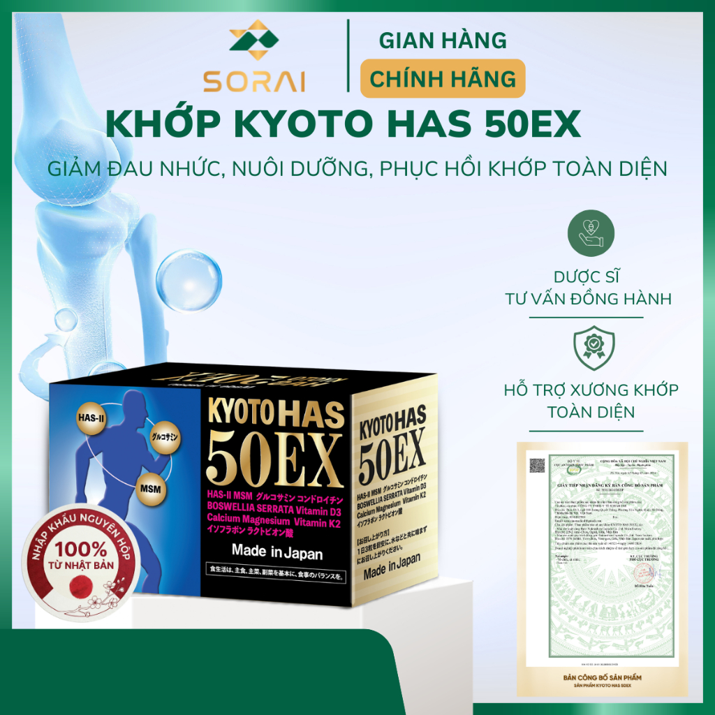 [Xuất Kèm VAT] Kyoto Has 50ex Giảm đau nhức,trơn ổ khớp, thoát vị đĩa đệm, nuôi dưỡng toàn diện