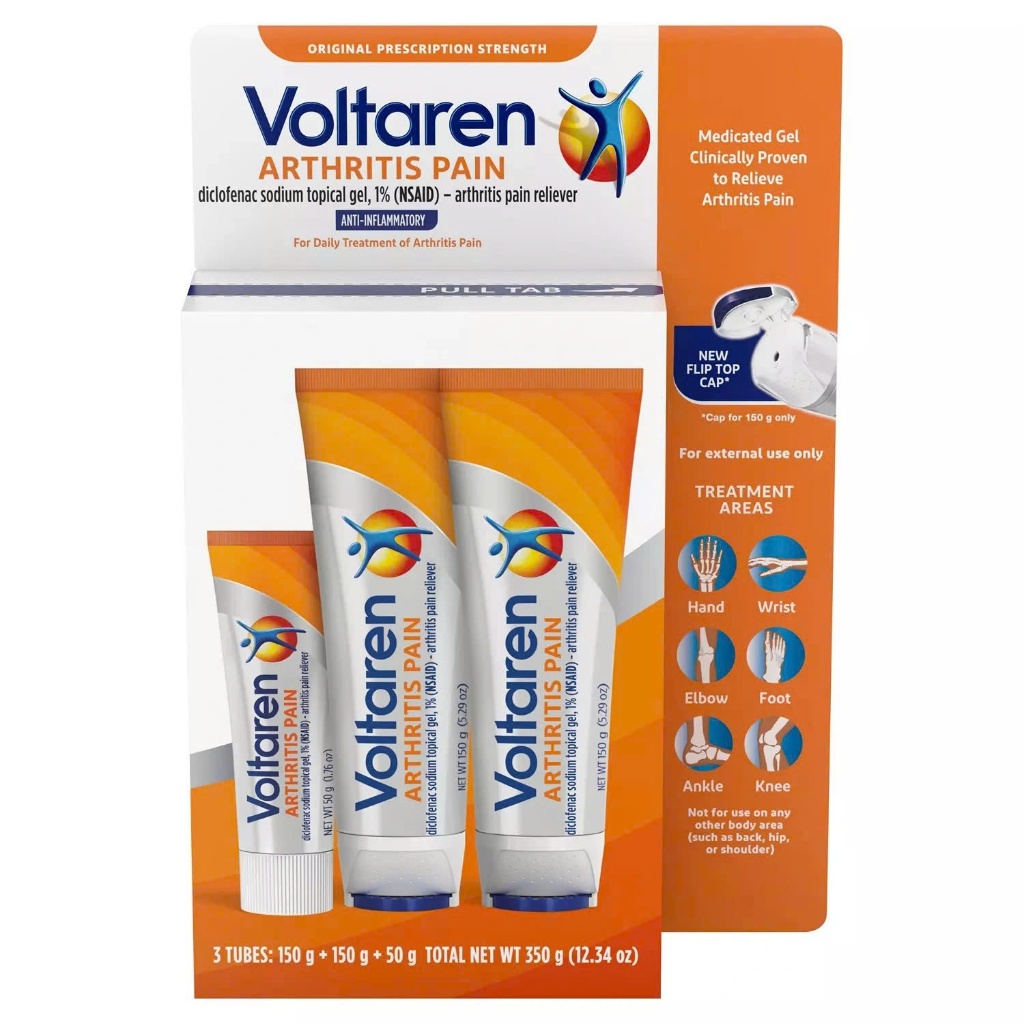 Nguyên set gel xoa bóp Voltaren của Mỹ (2 tuýp 150g + 1 tuýp 50g)