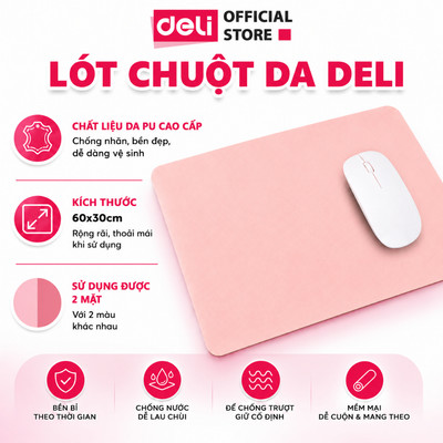 [GIẢM 50%] Lót Chuột Da DELI 2 Mặt Cỡ Lớn, Bàn Di Chuột Pad Da PU Chống Nước Dày Dặn Siêu Bền Chống Trầy Xước