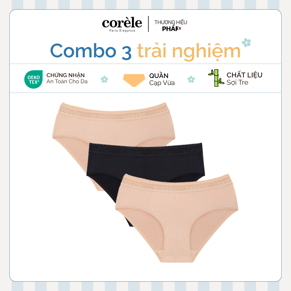[Hỏa tốc HCM] Combo 3 quần lót lưng vừa sợi tre bamboo mềm mát kháng khuẩn chuẩn OEKO-TEX | CORÈLE 0