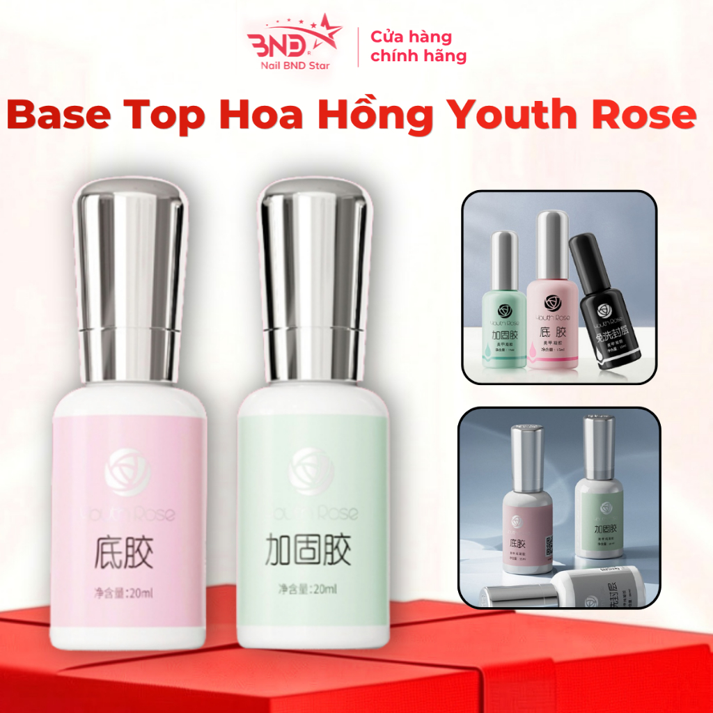 Base top hoa hồng Youth Rose 15ml, 20ml chính hãng - Gel liên kết, phủ bóng, cứng móng làm nail_BND 