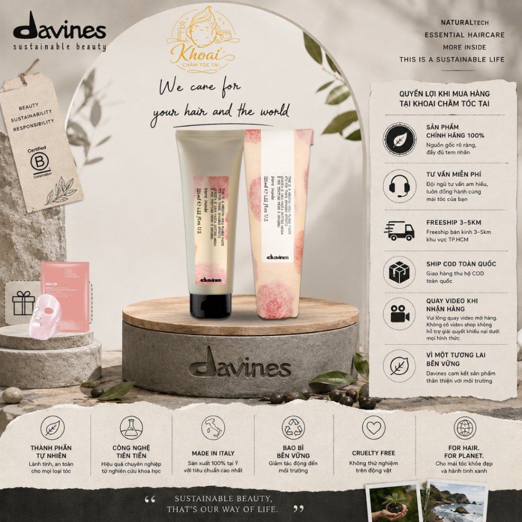Kem đặc giữ nếp cứng và trung bình Medium Hold Pliable Paste Davines 125ml