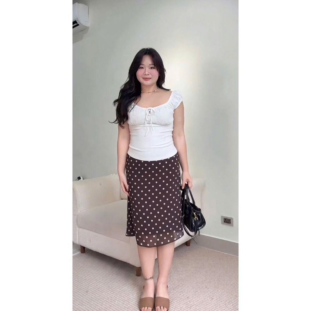 Chân Váy Chấm Bi Dáng Lửng Nữ MINHU CLOTHES Màu Nâu Vintage - Chân Váy Cạp Cao Công Sở Đi Học Đi Chơi [CV04] | BigBuy360 - bigbuy360.vn