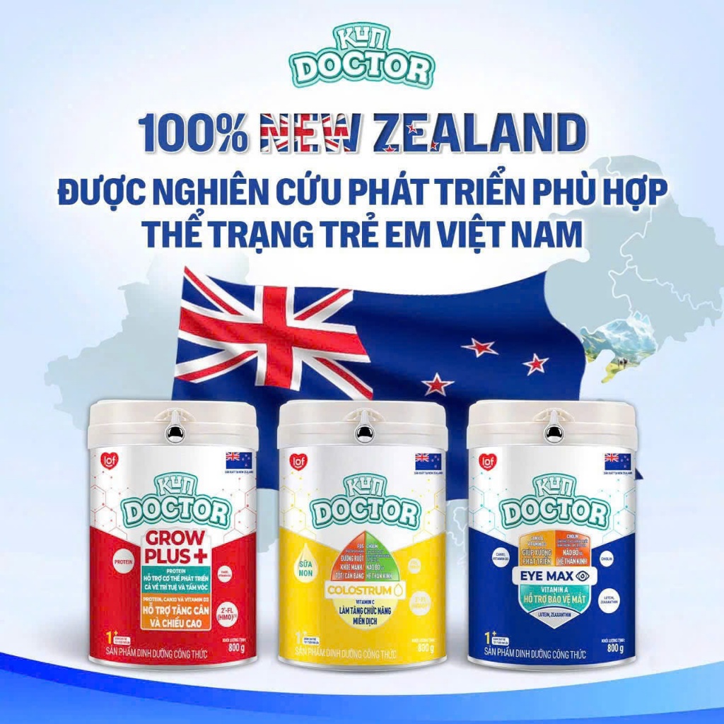 Sữa bột Kun Doctor Growplus, Colostrum, EyeMax 800g - Giúp Bé Tăng Cân, Sáng Mắt, Thông Minh Và Tăng