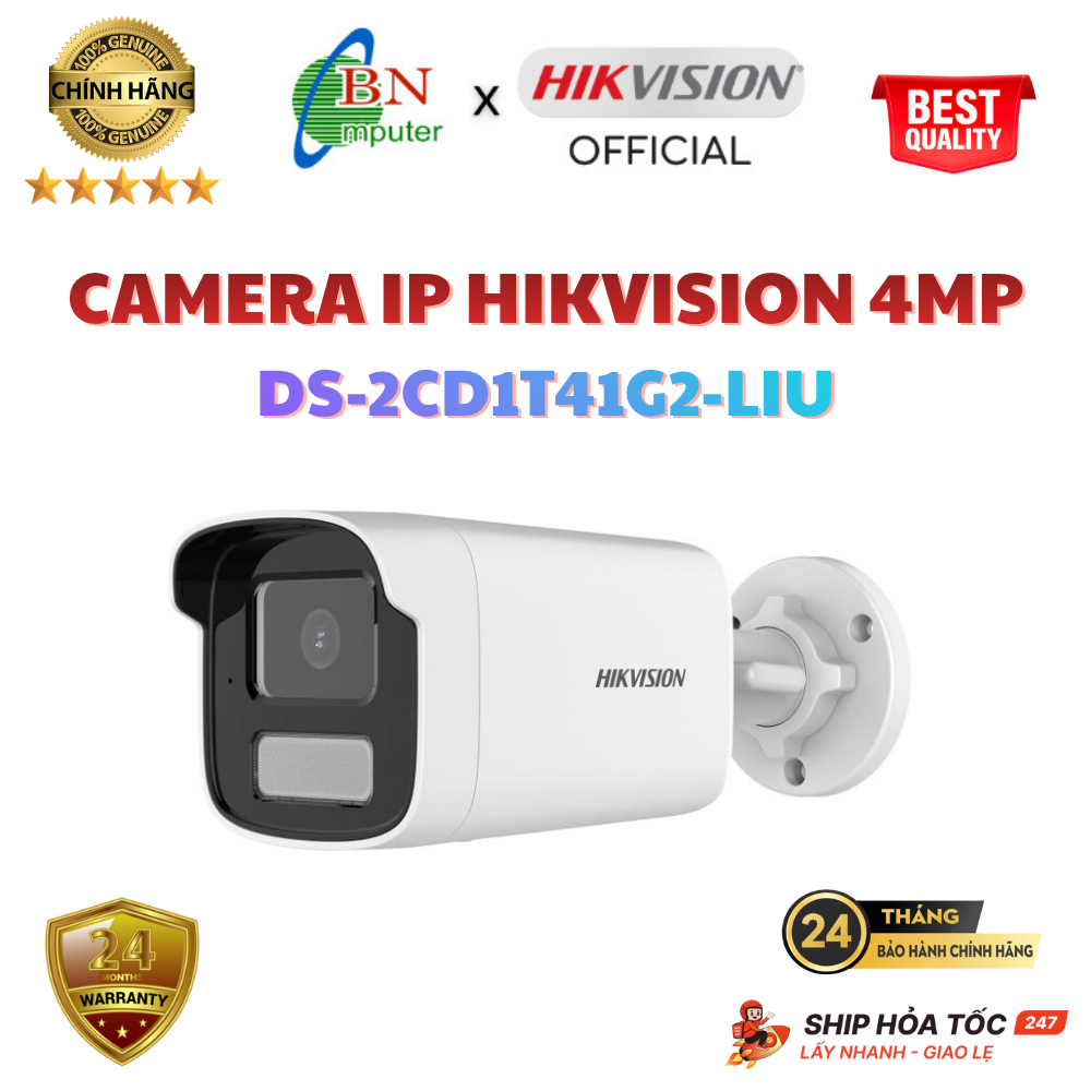 Camera IP 4MP thân trụ HIKVISION DS-2CD1T41G2-LIU chất lượng, chính hãng tích hợp mic, loa