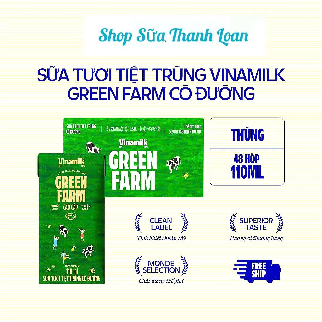 [HSD T9-2026] COMBO 4 LỐC 16 Hộp Sữa Tươi Vinamilk Green Farm Có Đường 110ml.