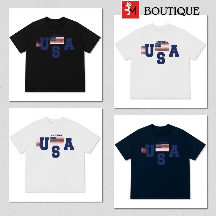 Áo Phông Cờ Mỹ USA Form Unisex Nam Nữ Vải Cotton 250gsm Áo Thun USA California 586291