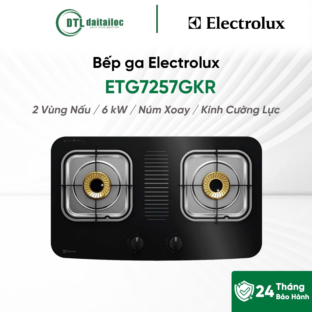 Bếp ga Electrolux ETG7257GKR 2 Vùng Nấu 6 kW Núm Xoay Kính Cường Lực / Chính hãng / Bảo hành 24 thán