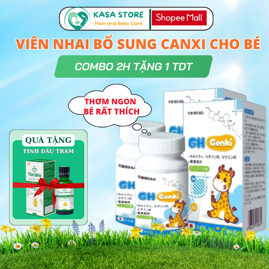 [COMBO 2H GENKI TẶNG 1 TDT] Viên nhai bổ sung Canxi cho bé GH Genki, kích hoạt tăng trưởng chiều cao