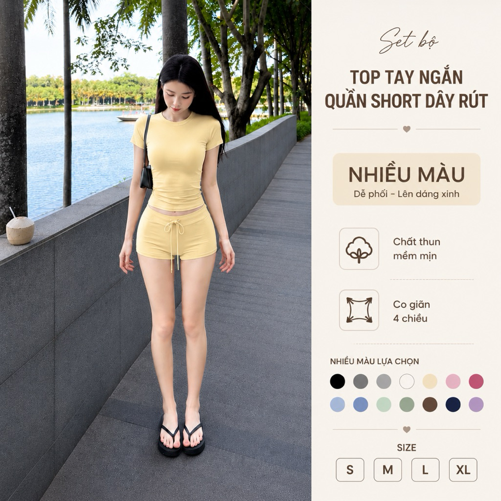 B668 [DEAL MỞ BÁN] SET Bộ Tay Ngắn Quần Short Dây Rút Nhiều Màu Chất Thun Mềm…