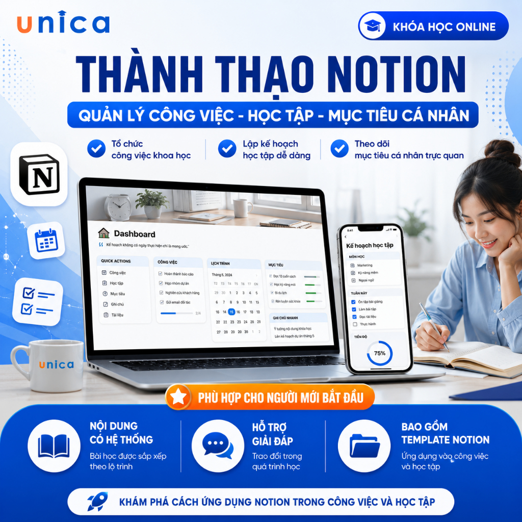Khóa Học Thành thạo Notion - Quản lý cuộc sống, công việc & học tập - Khóa học Online - Học viện Uni