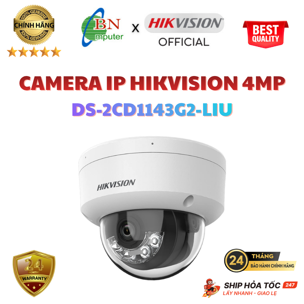 Camera IP 4MP bán cầu Hikvision DS-2CD1143G2-LIU loa, mic, HỒNG NGOẠI, chất lượng chính hãng