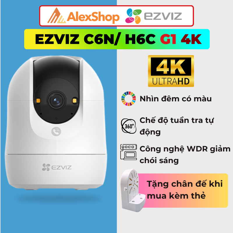 [4K] Camera Wifi Ezviz H6C 4K G1 / 4K C6N G1, Trong Nhà Xoay 360, AI Ảnh Siêu Nét, Chóng Ngược Sáng