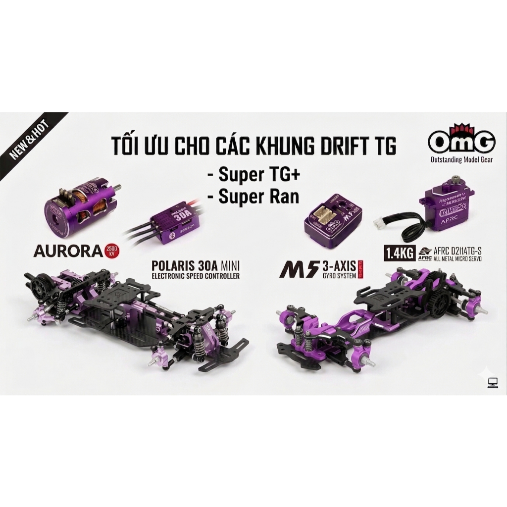 Linh kiện full tone Tím size mini kết hợp TG Super TG+, Ran, điện OMG, AFRC và dumborc 350DDF