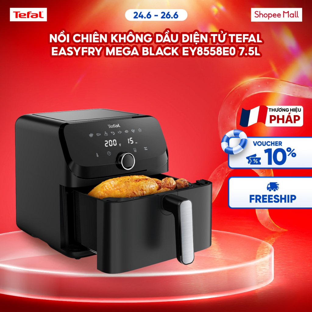 Nồi chiên không dầu điện tử Tefal EasyFry Mega Black EY8558E0 7.5L