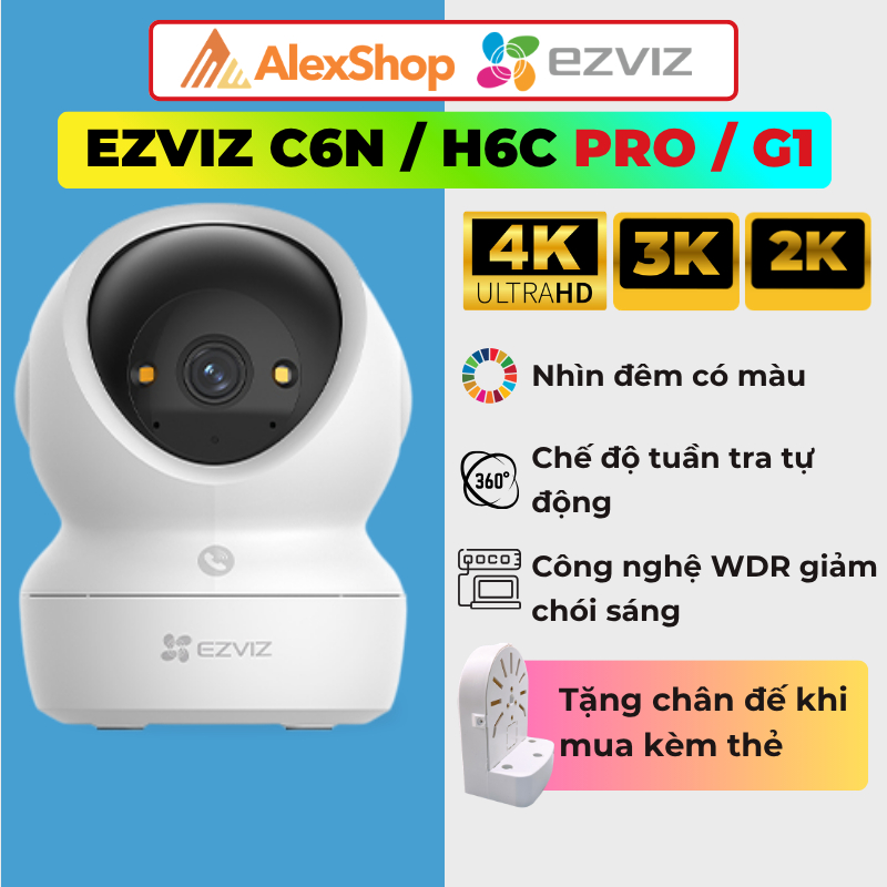 [2026] Camera WiFi Ezviz H6C G1 / C6N Pro 3M-5M-4K, Có Nút Gọi Đàm Thoại 2 Chiều, Xoay 360