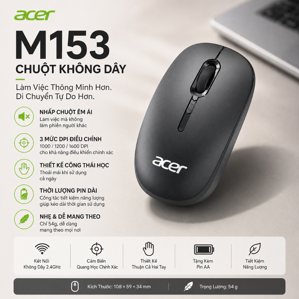 Chuột Không Dây Acer M153 Không Tiếng