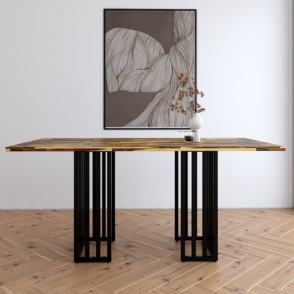 Bàn ăn chữ nhật 140x80cm Anzio mặt gỗ tràm chân sắt sang trọng hiện đại