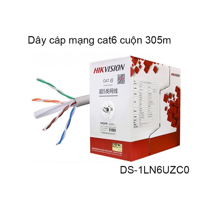 Cáp mạng Hikvision chính hãng, đồng nguyên chất CAT6 HIKVISION DS-1LN6UZC0 305m/ 1 hôp
