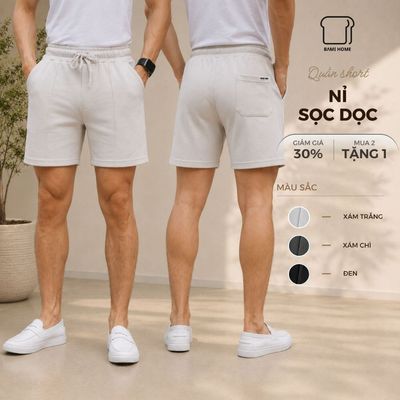 Quần Short Nam Cao Cấp LINE SHORT BAMI HOME Vải Nỉ Họa Tiết Kẽ Dọc Phong Cách Unisex Dễ Phối Đồ QN30