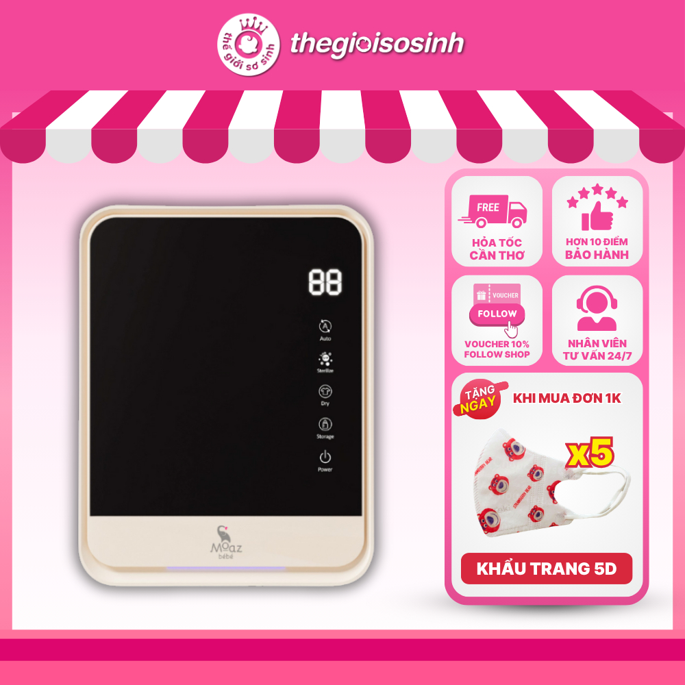 [✨BẢO HÀNH 12 THÁNG] Máy tiệt trùng và sấy khô bình sữa công nghệ uvc ion Moaz BéBé MB 082 22L MB082