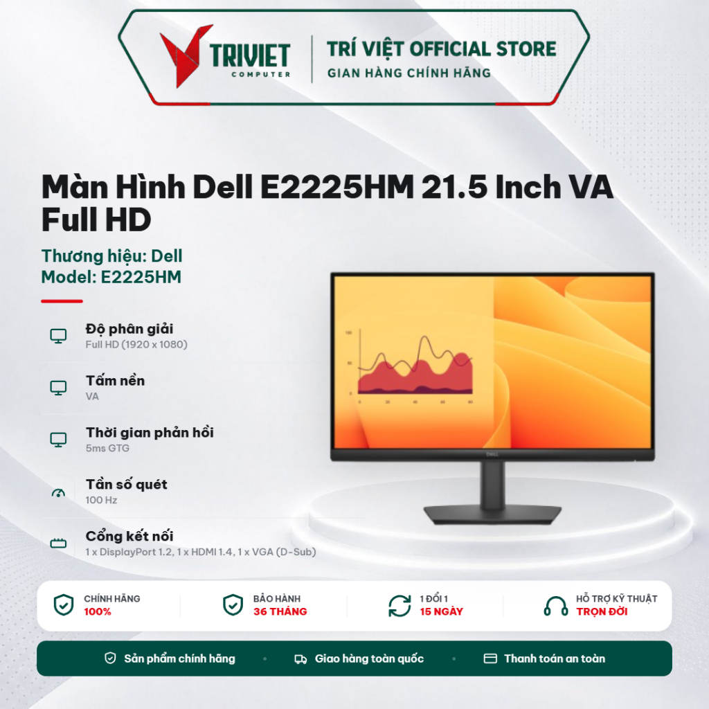 Màn Hình Dell E2225HM 21.5 Inch VA Full HD 100Hz 5ms HDMI VGA DisplayPort Cho Doanh Nghiệp & Văn Phò
