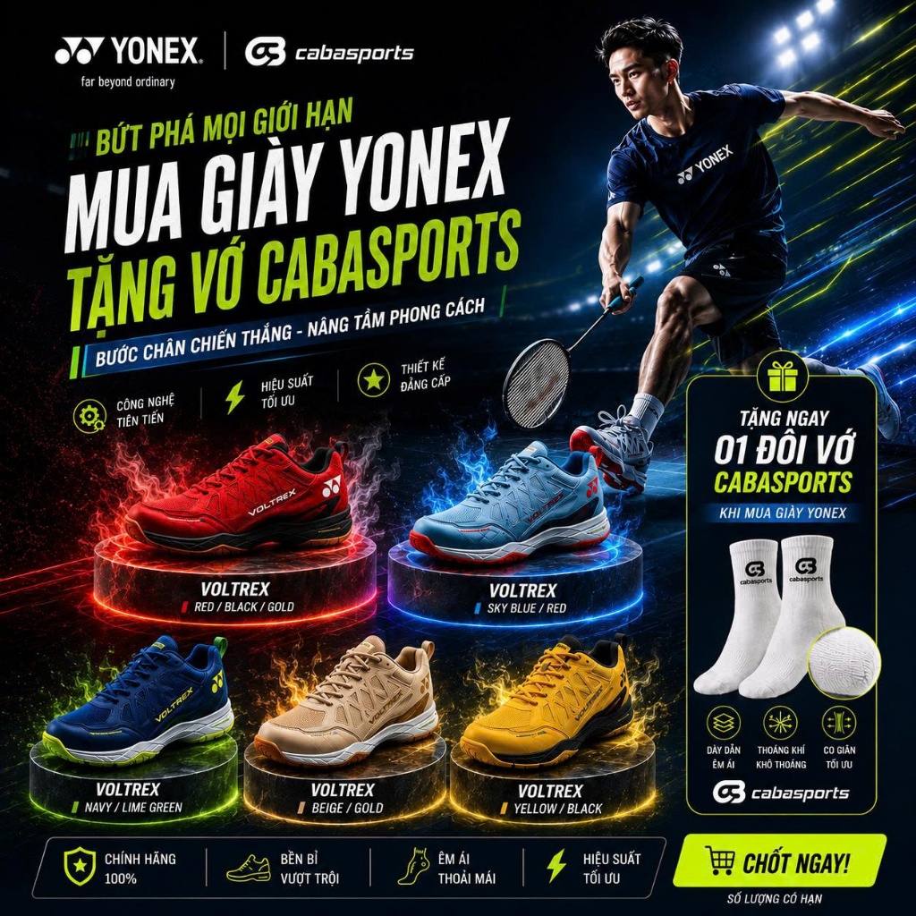 [ TẶNG 1 ĐÔI VỚ ] Giày cầu lông Yonex Voltrex chính hãng chất lượng giá tốt