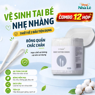 Combo 12 Hộp 200 Tăm Bông Ngoáy Tai Hai Đầu Tiện Lợi, Bông Tăm Cho Bé Sơ Sinh Thiết Kế Đa Chức Năng