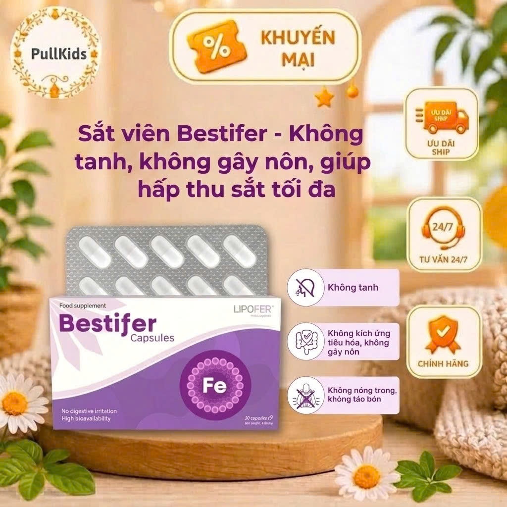 Sắt viên Bestifer capsules hộp 30 viên - Hỗ trợ bổ sung sắt, cải thiện thiếu máu
