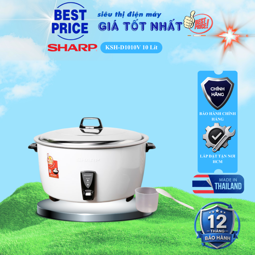KSH-D1010V Nồi cơm điện Sharp 10 lít, nắp rời, chính hãng Thái Lan, CS: 2750W KSH-D1010V