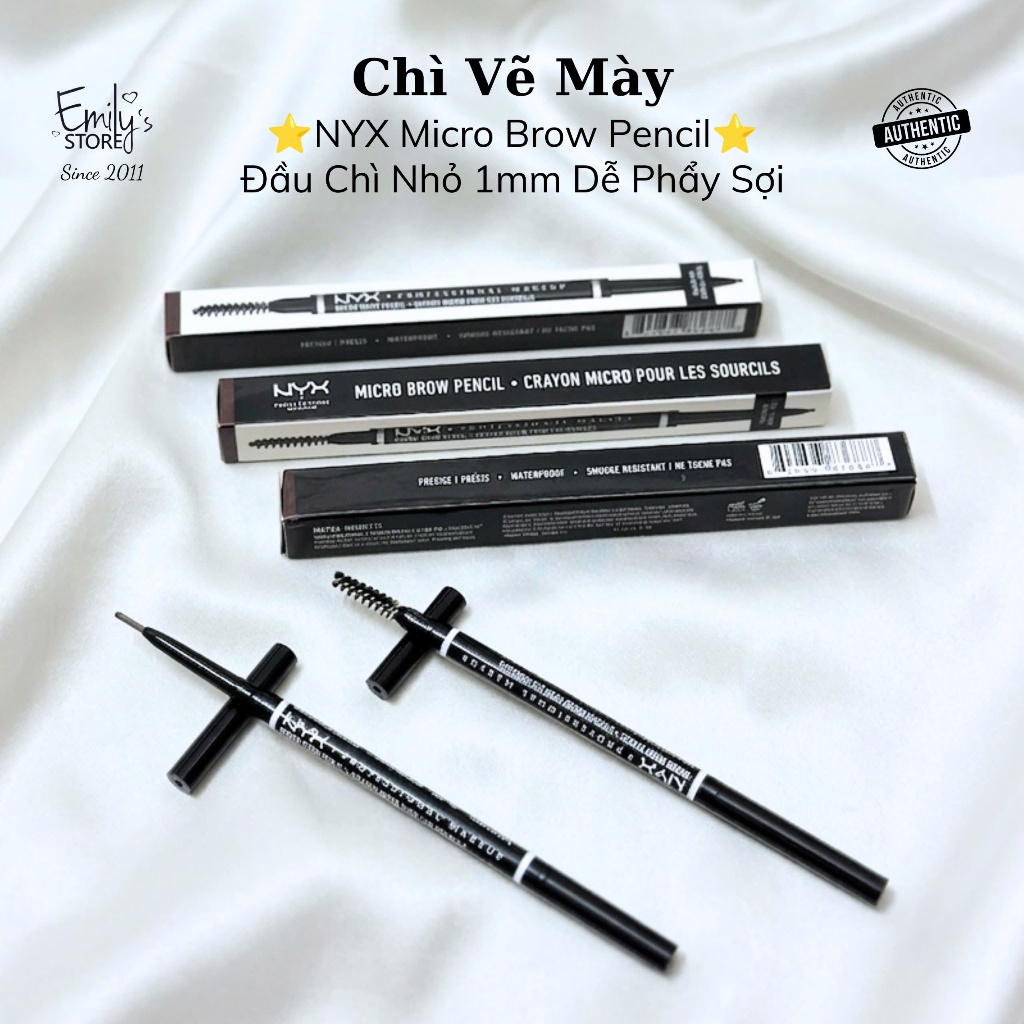 Kẻ Mày NYX Micro Brow Pencil. Chì Kẻ Mày Đầu Nhỏ 1mm. Phẩy Sợi Chân Mày. Chì Mày Màu Nâu